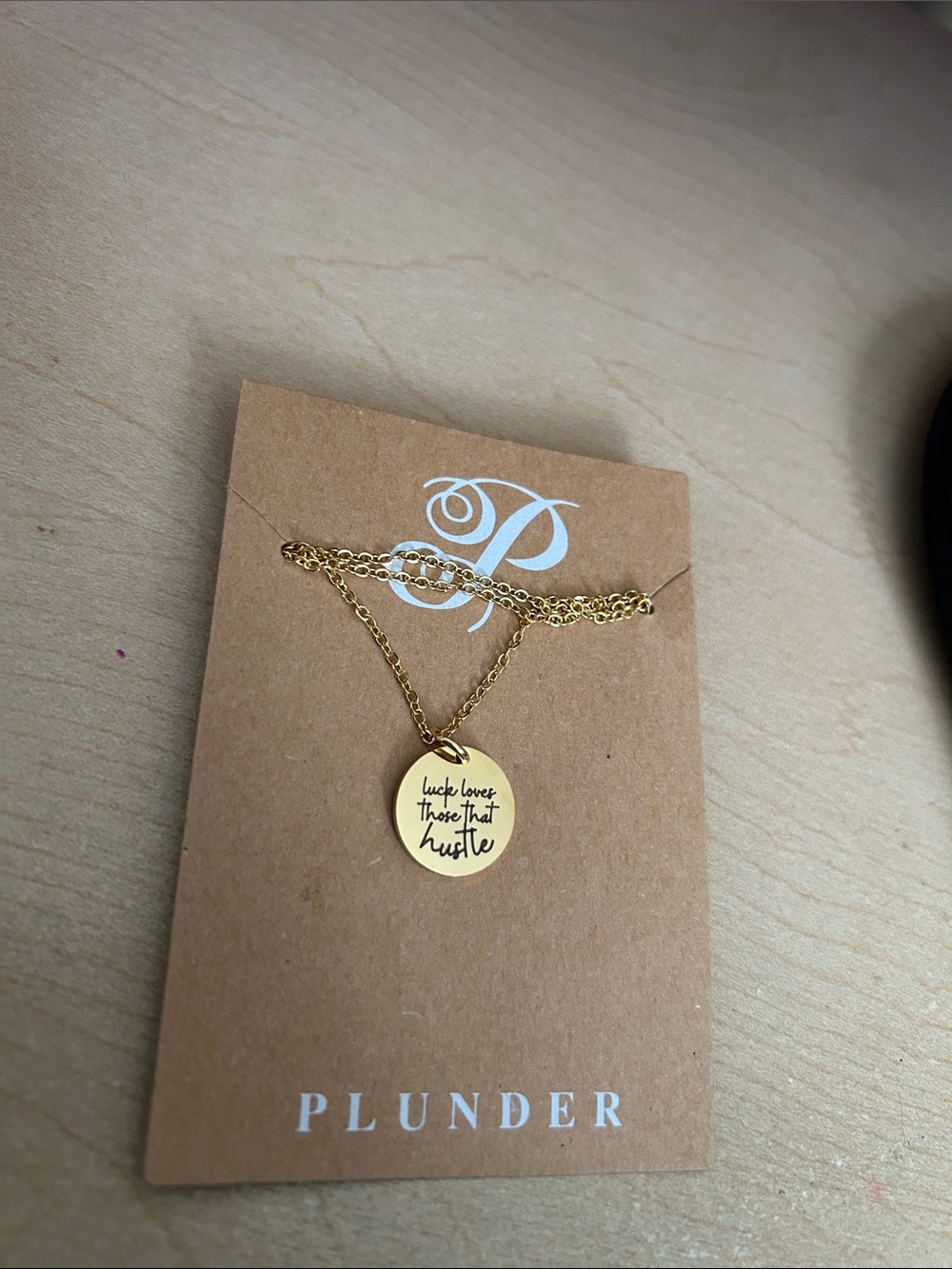 Plunder Gold Engraved 'Hustle' Disc Necklace - Gold